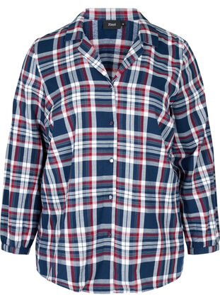 Geruite katoenen pyjama blouse , Navy Comb Check, Packshot image number 0