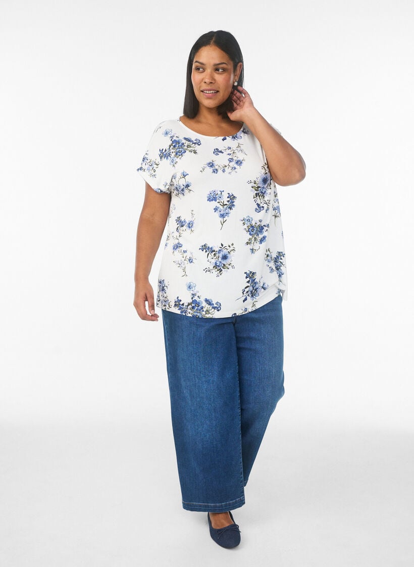 T-shirt avec imprim&eacute; floral, Vanille, Model image number 1
