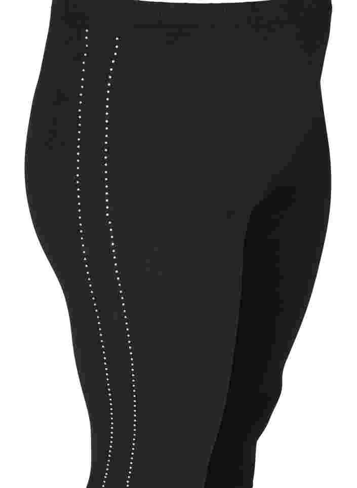 Leggings en viscose avec strass sur le côté, Black, Packshot image number 2