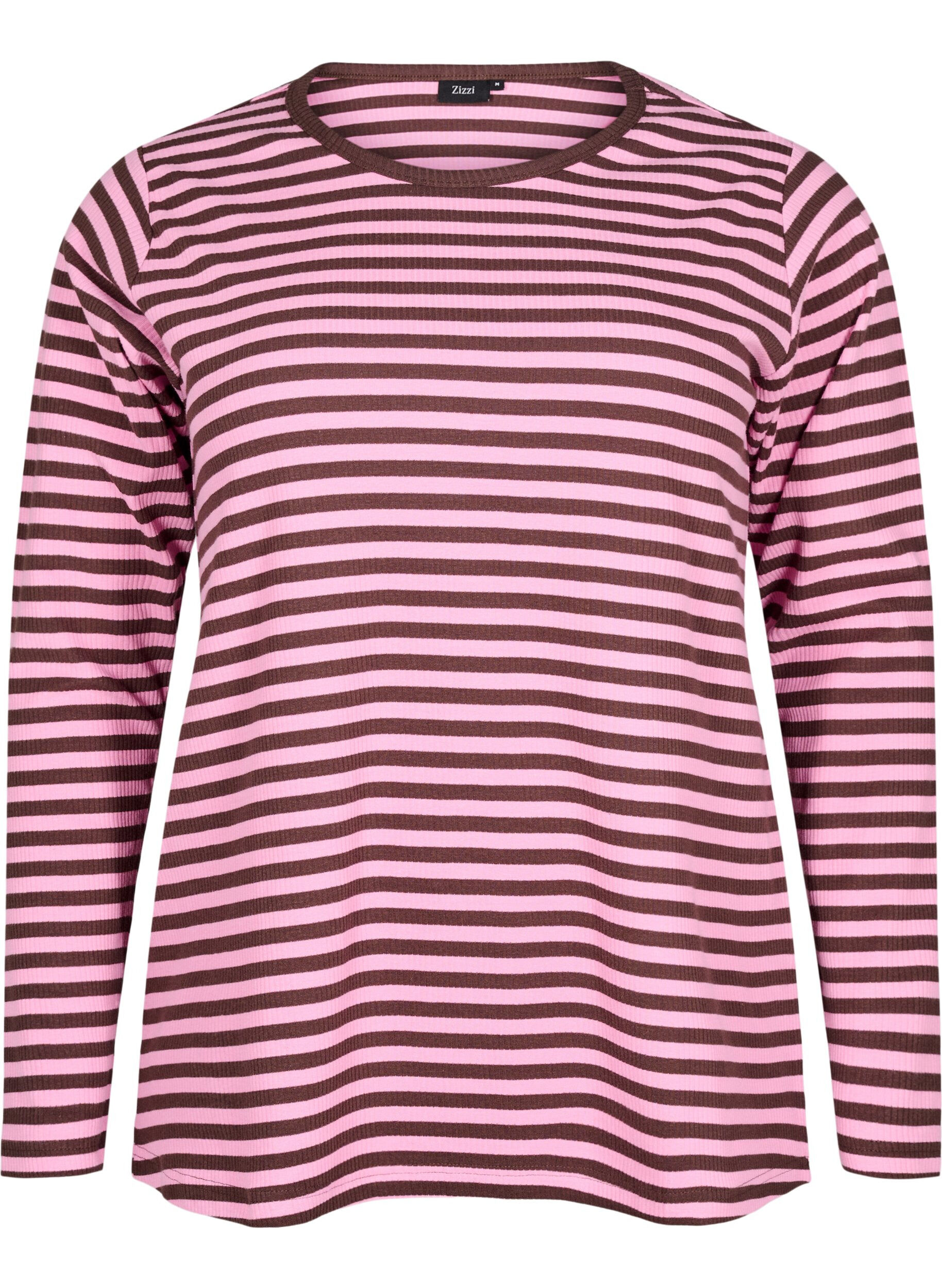 ZizziGestreepte blouse met lange mouwen, Roze, Packshot image number 0