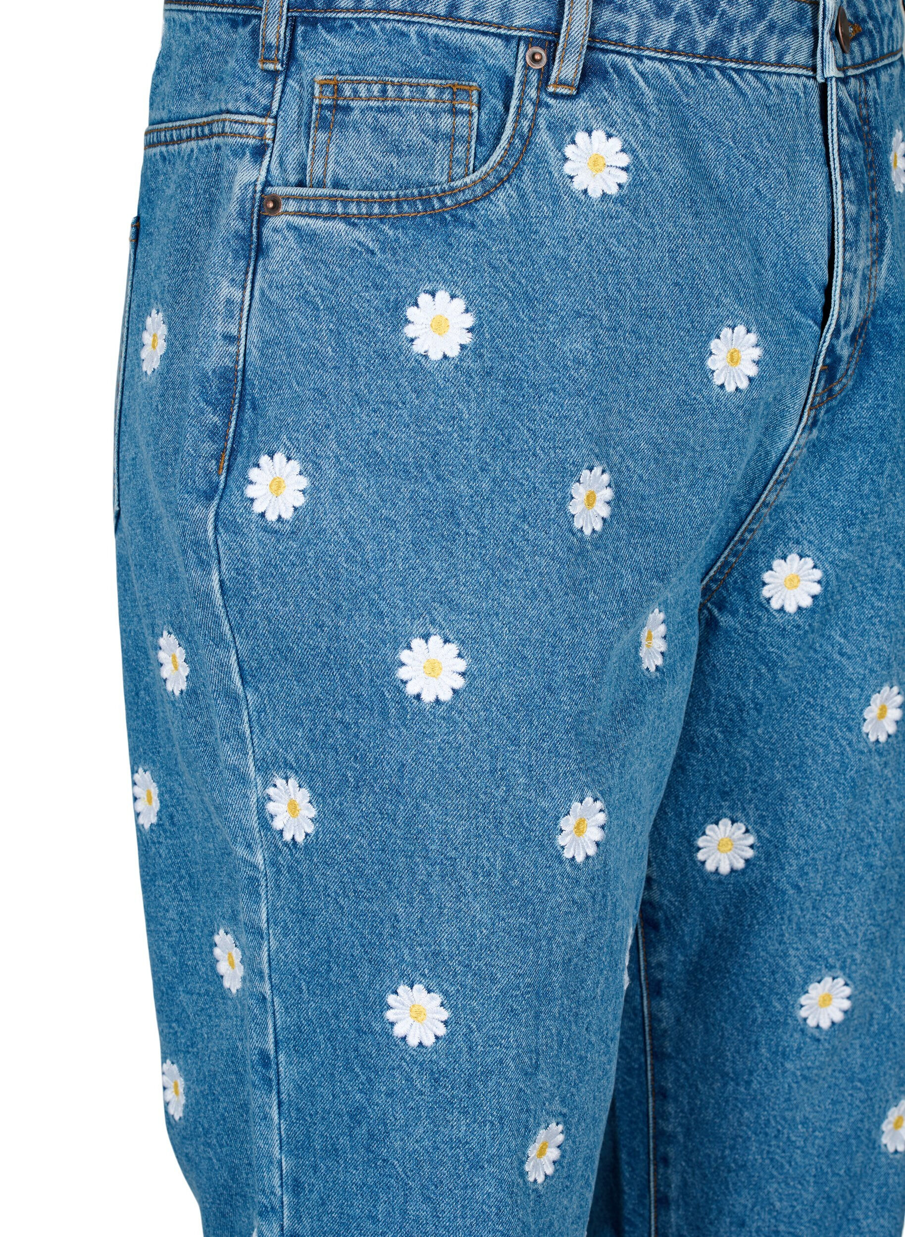 ZizziGemma jeans met hoge taille en madeliefjes, Blauw, Packshot image number 2