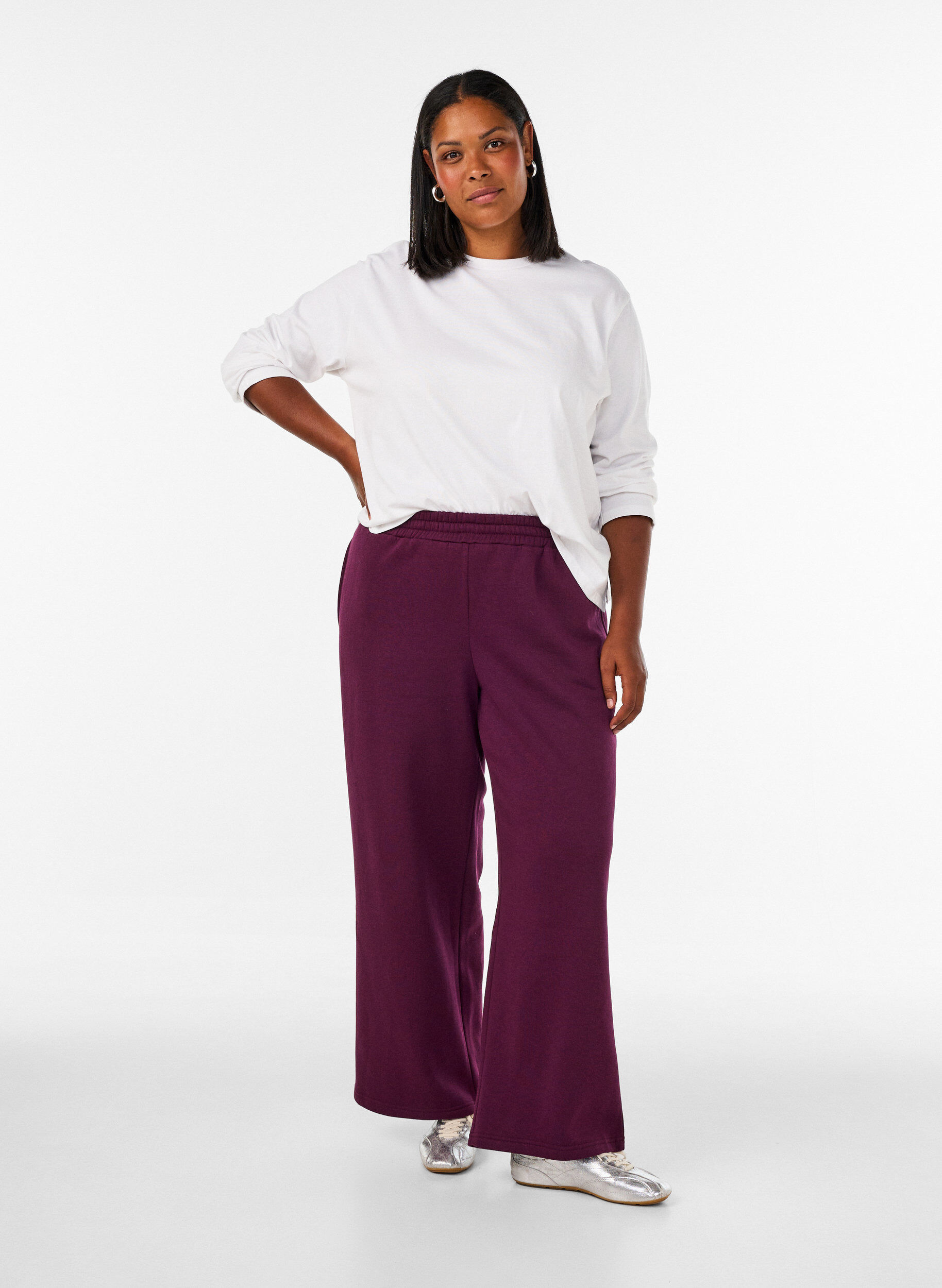 ZizziSweatpants met hoge taille en wijde pijpen, Paars, Model image number 0