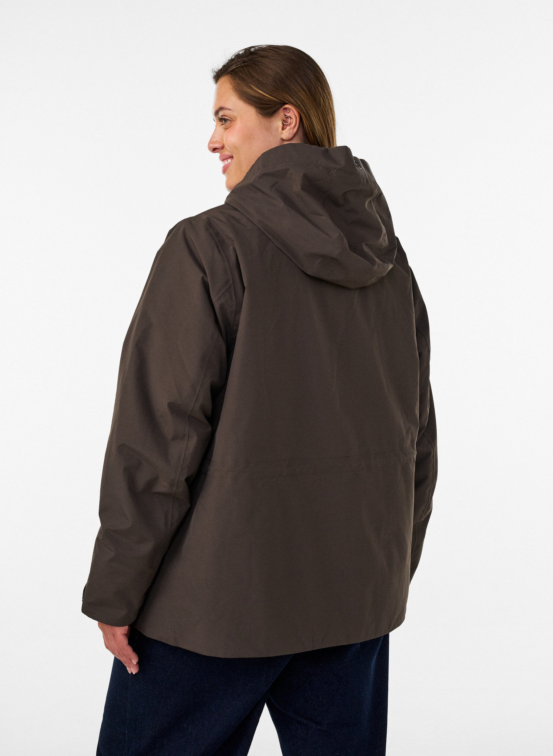 ZizziWaterdichte winterjas met afneembare capuchon, Bruin, Model image number 2