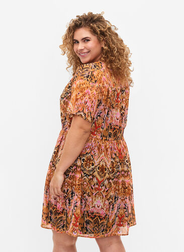 Korte jurk met V-hals en print, Colorful Ethnic, Model image number 1