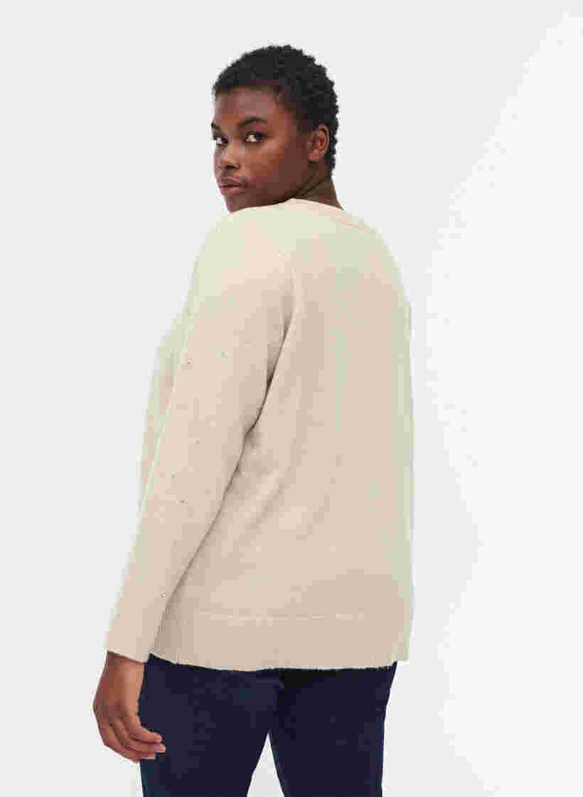 Blouse en tricot côtelée  avec des strass décoratives , Pumice Stone Mel., Model image number 1