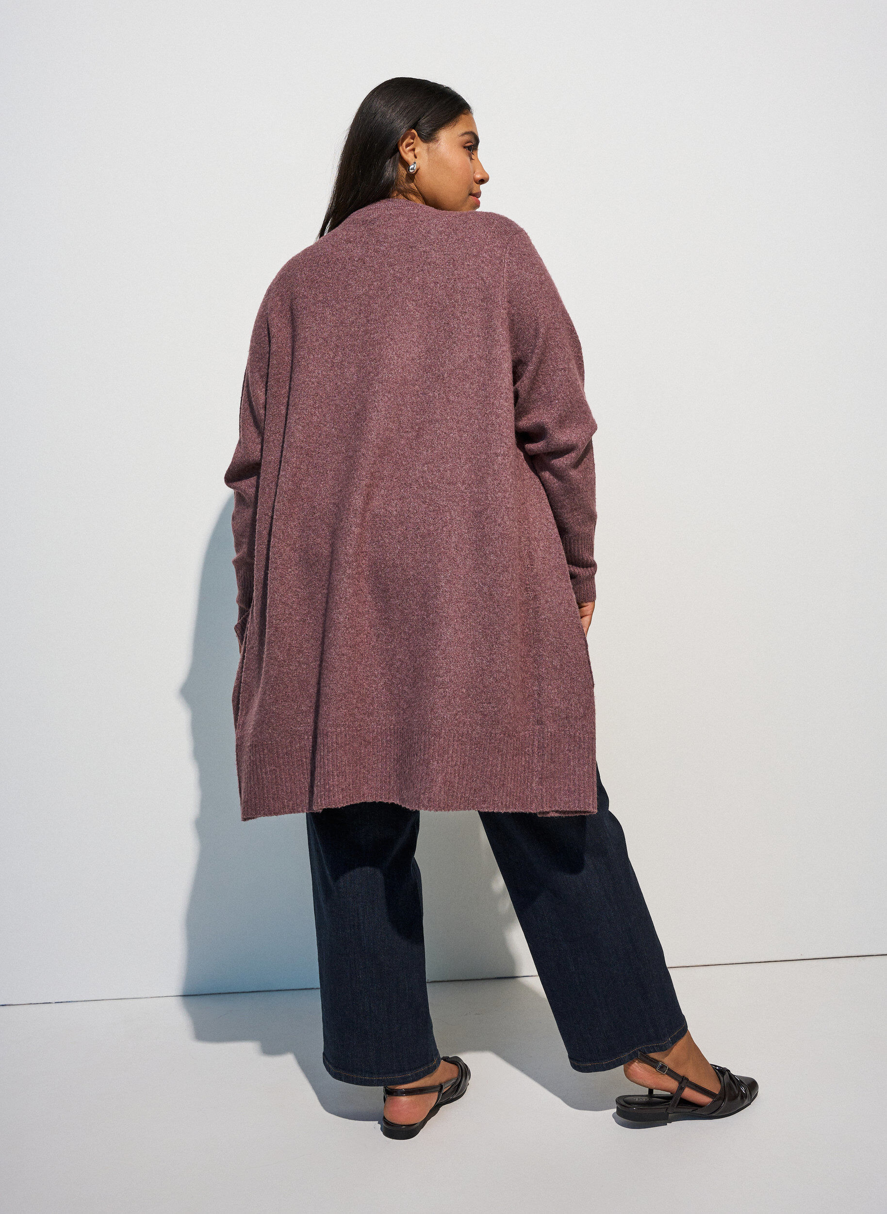 ZizziCardigan en tricot c&ocirc;tel&eacute; avec poches, Rose poudr&eacute;e, Model image number 2