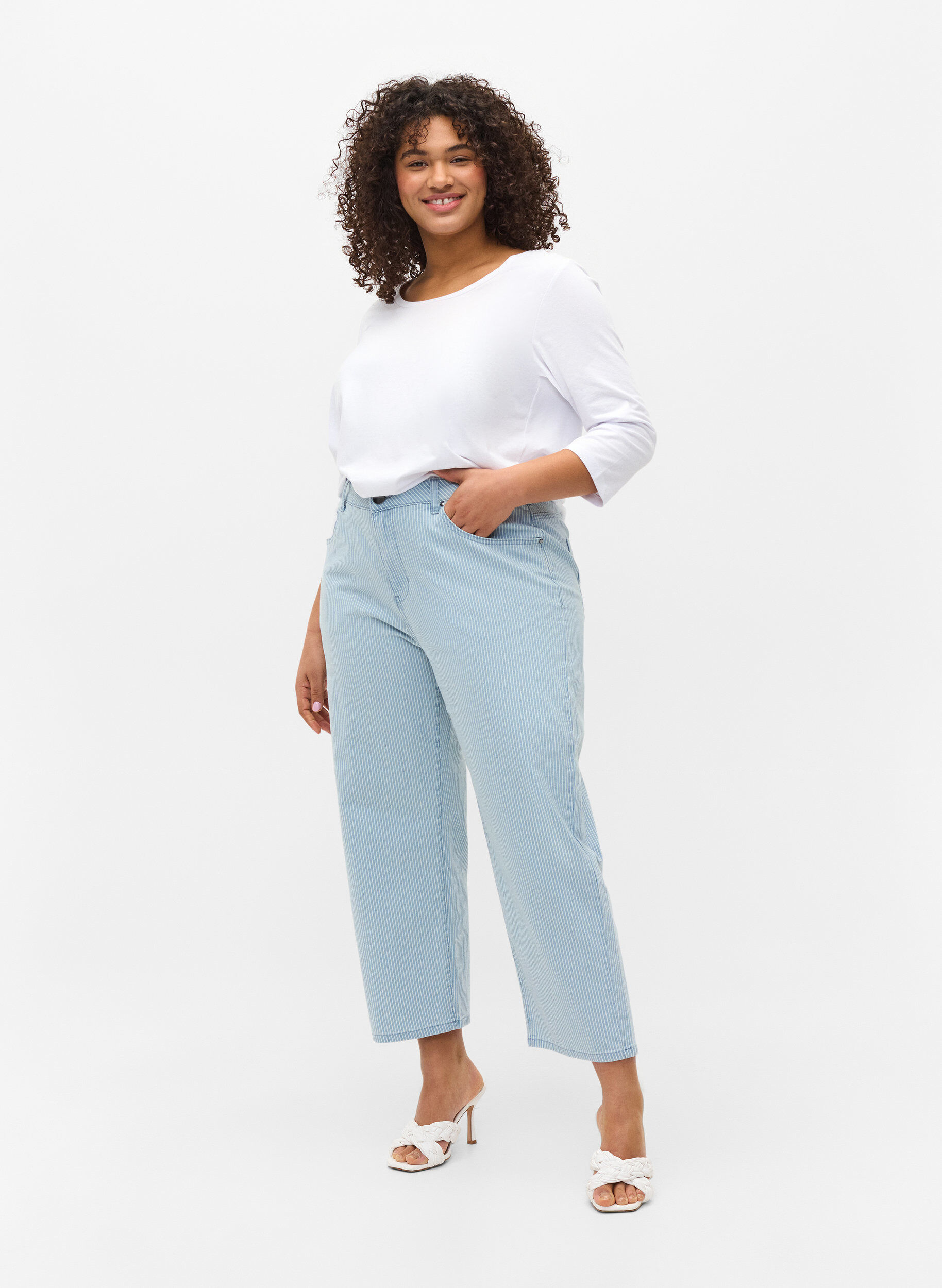 ZizziStraight jeans met enkellengte, Light Blue Stripe, Model image number 4