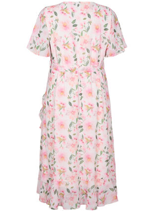 Robe midi à manches courtes et imprimé floral, White w. Pink Flower, Packshot image number 1