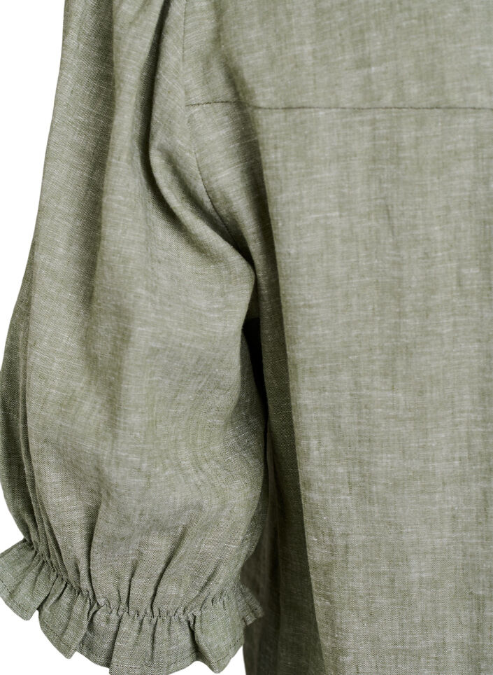 Blouse en lin et viscose avec manches 1/2, Vert, Packshot image number 3