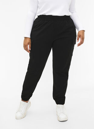 Pantalon cargo avec taille élastique, Black, Model image number 2