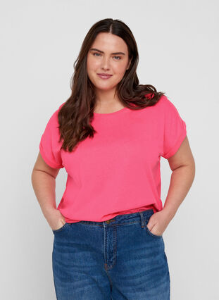 Neonkleurig katoenen T-shirt, Neon Pink, Model image number 0