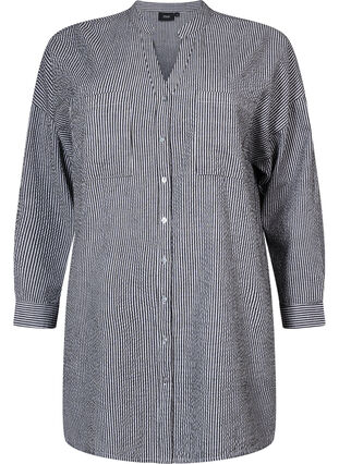 Chemise en coton rayée à manches 3/4, Black Stripe, Packshot image number 0