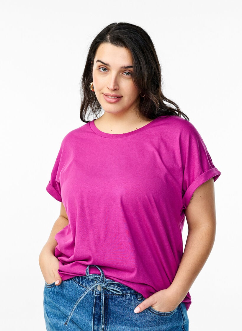 T-shirt &agrave; manches courtes en m&eacute;lange de coton, Violet, Model image number 0