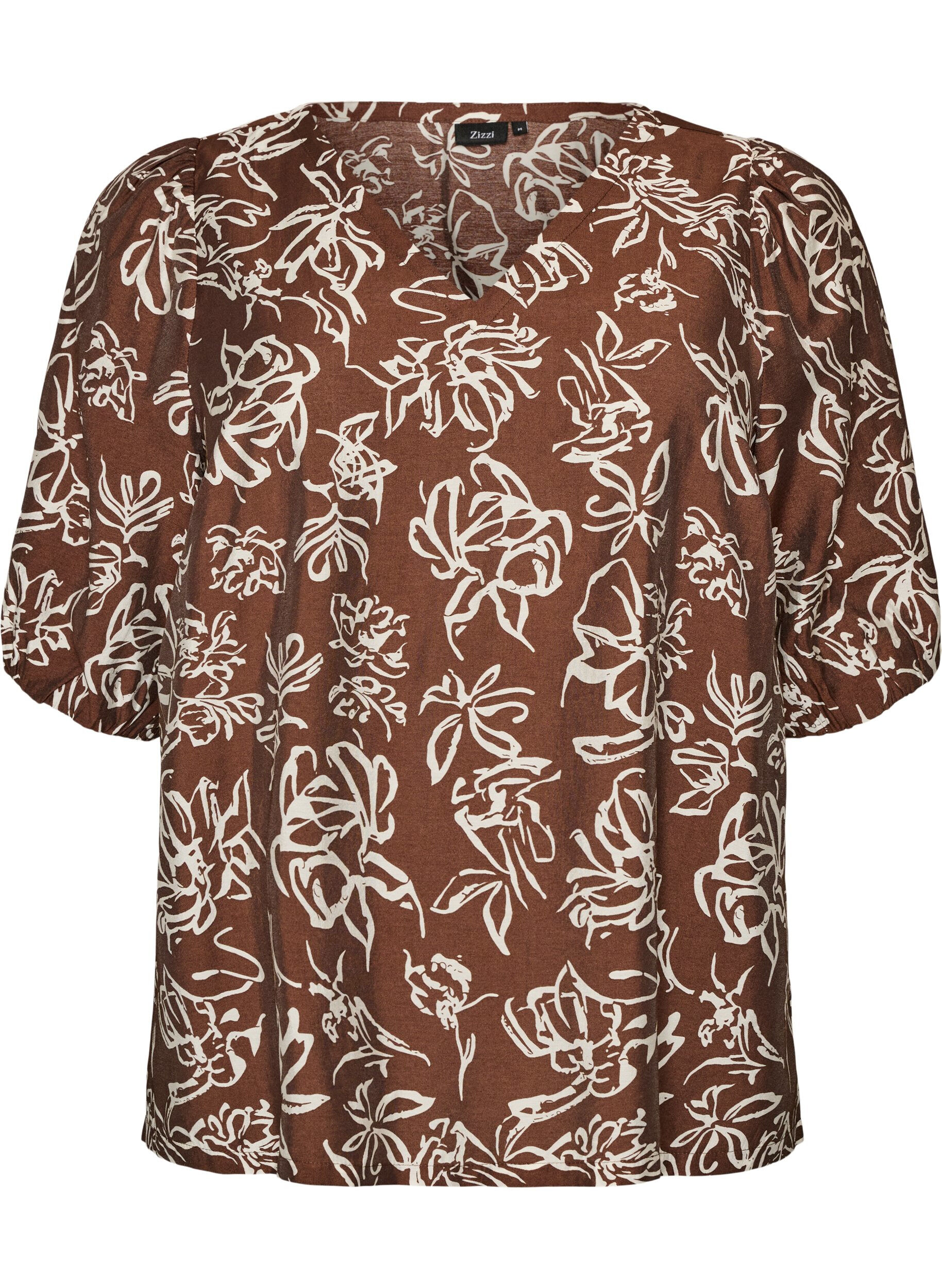 ZizziViscose blouse met V-hals, Bruin, Packshot image number 0