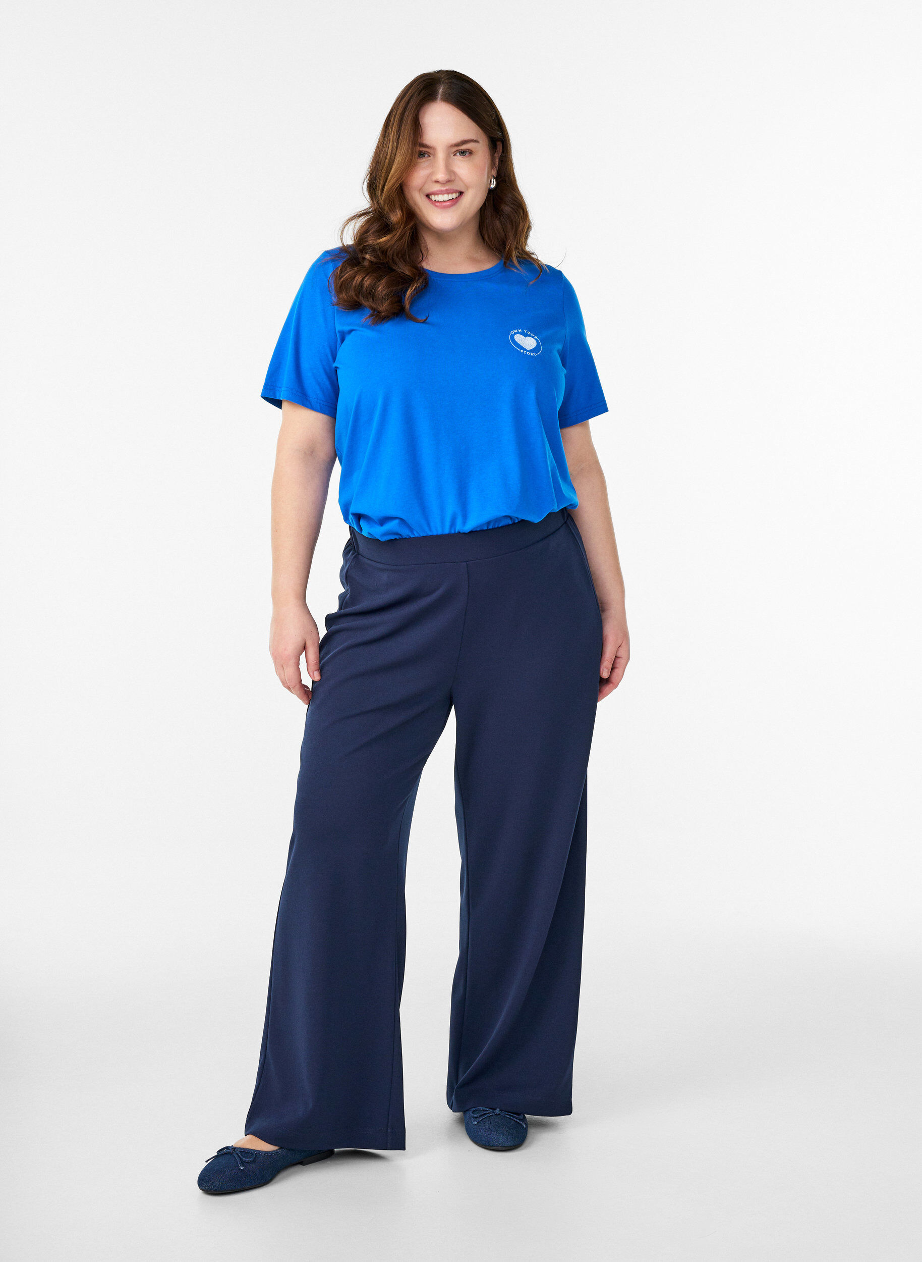 Broek met wijde pijpen, Blauw, Model