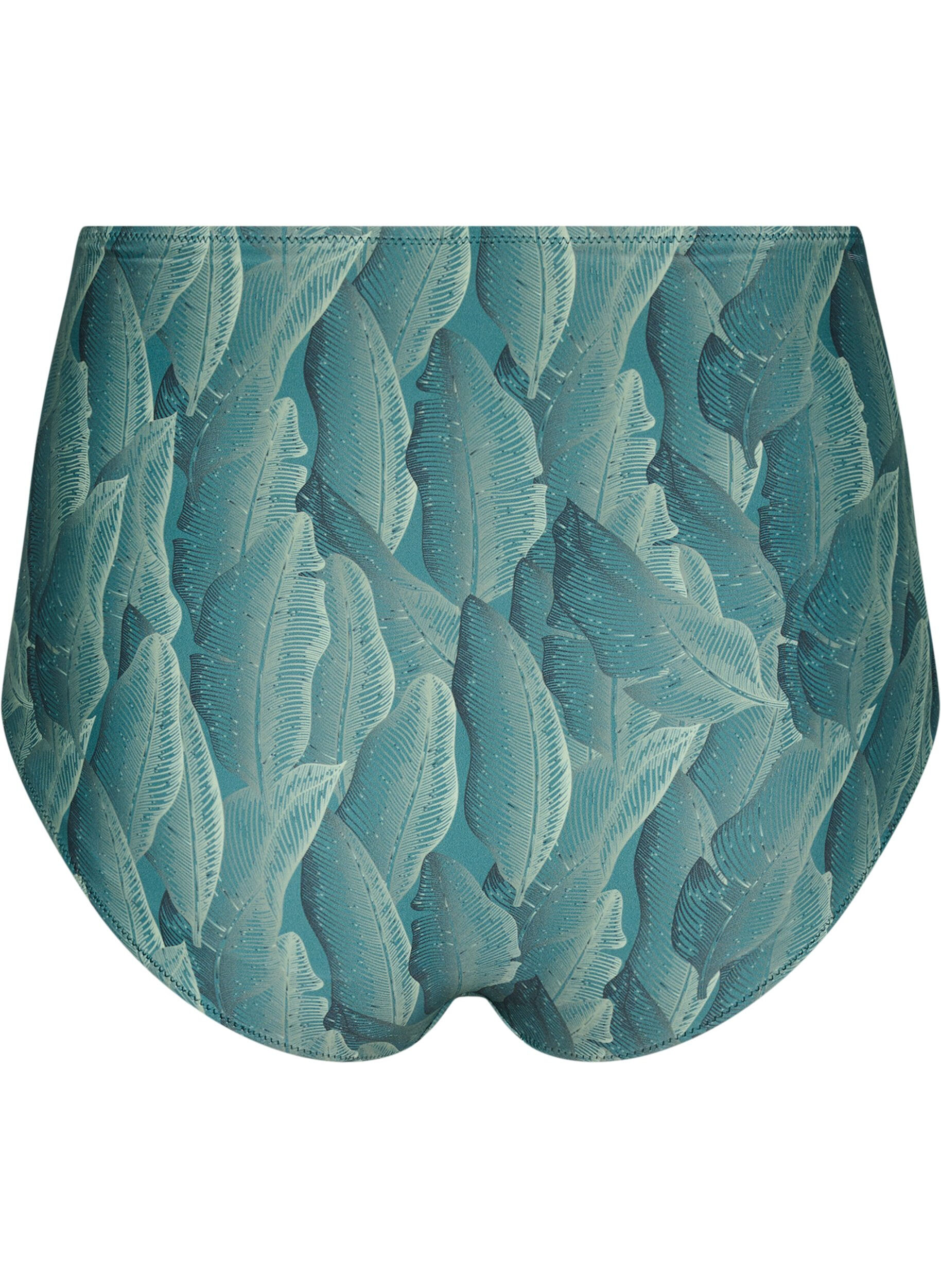 Zizzi Culotte de bikini imprim&eacute;e et taille haute, Vert fonc&eacute;, Packshot image number 1