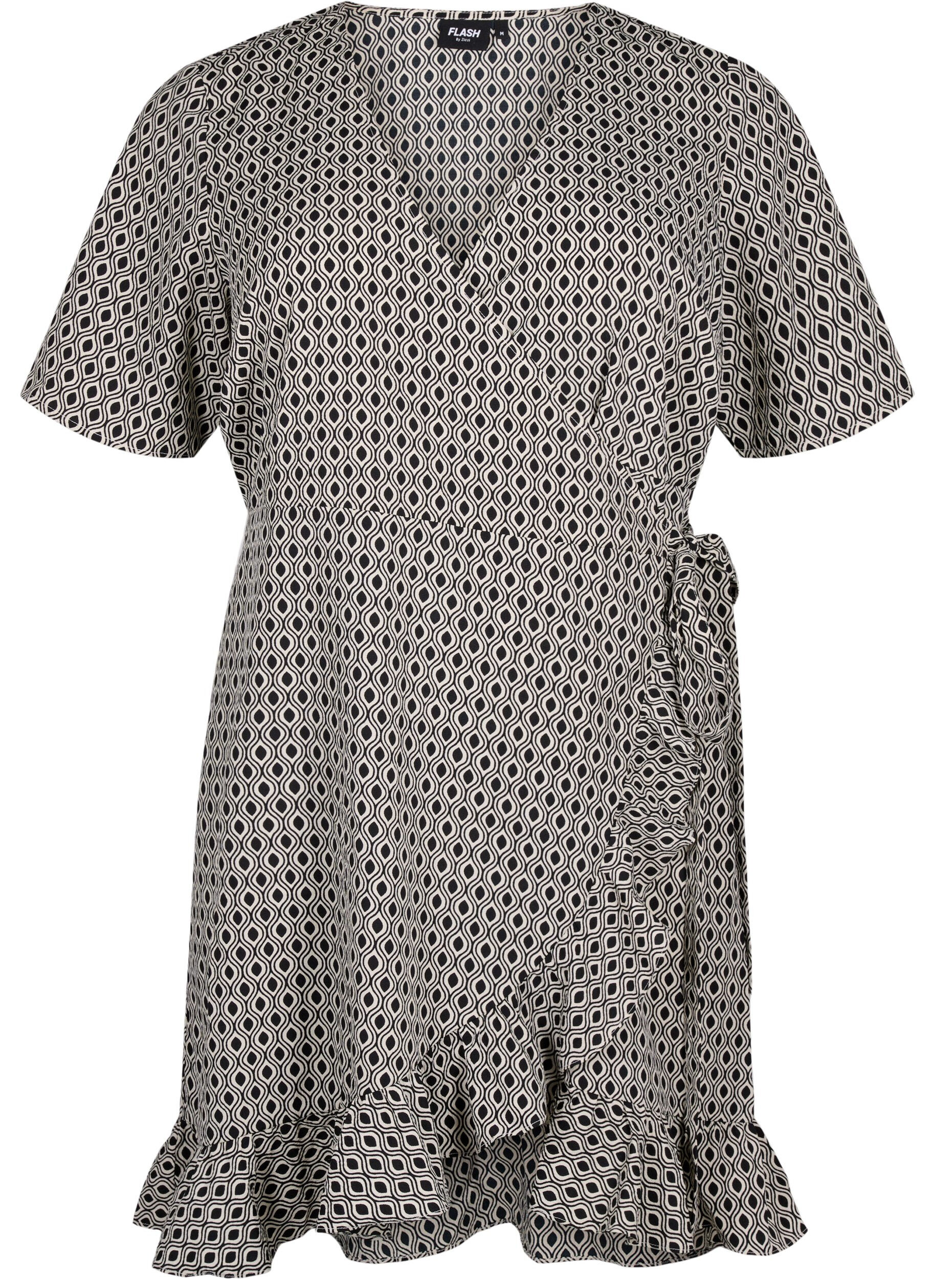 Zizzi FLASH - Robe portefeuille &agrave; manches courtes, Black White Graphic, Packshot image number 0