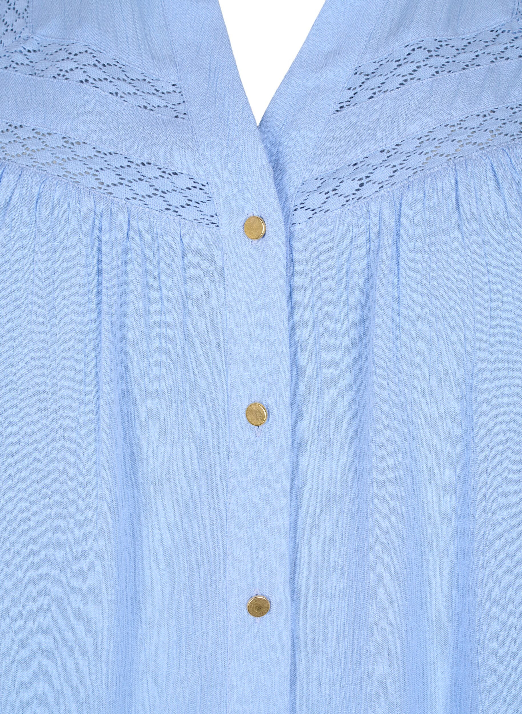 ZizziMouwloze viscose blouse met gehaakt detail, Serenity, Packshot image number 2