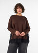 Jersey blouse met kanten rand, Bruin, Model image number 0