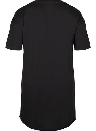 Katoenen T-shirt jurk met print details, Black w. Gold, Packshot image number 1