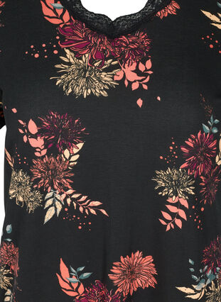 Robe de nuit en viscose à manches courtes, Black AOP Flower, Packshot image number 2