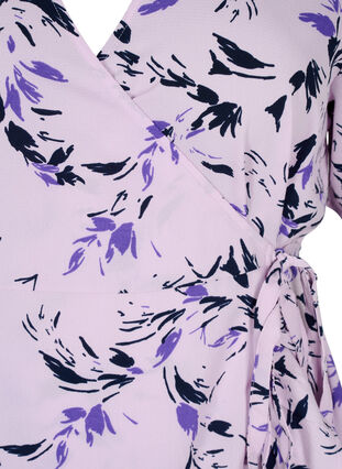 Robe portefeuille à fleurs et manches courtes, Purple AOP, Packshot image number 2