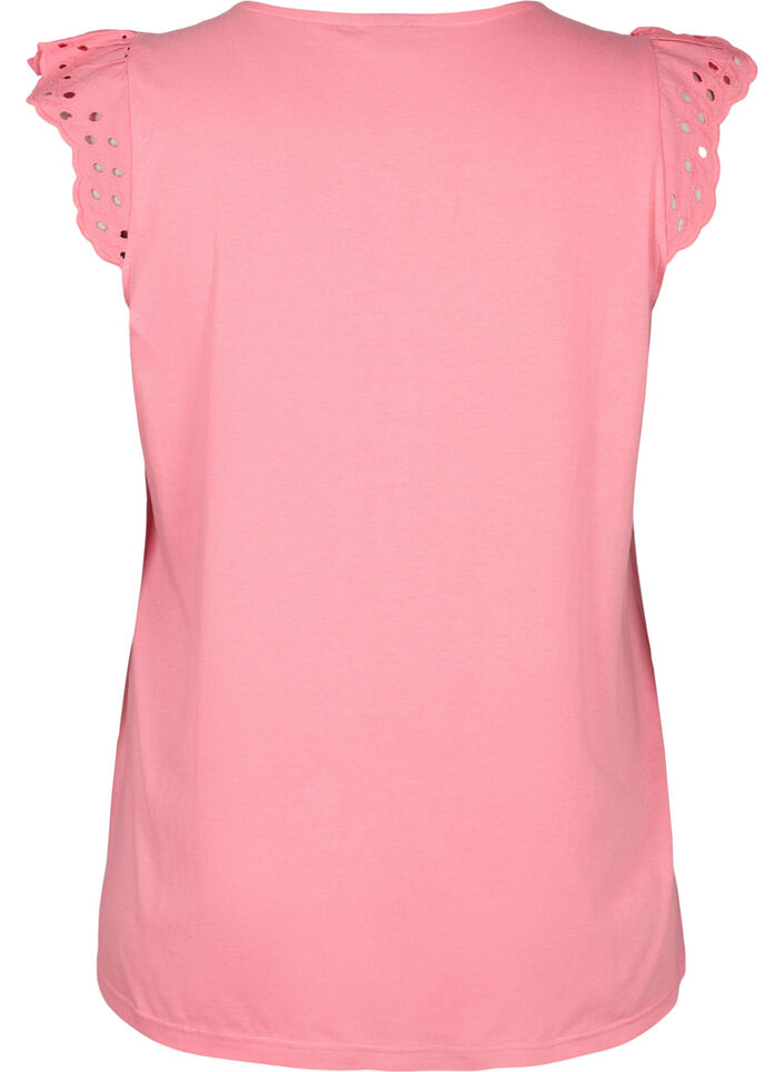 T-shirt van biologisch katoen met broderie anglaise, Strawberry Pink , Packshot image number 1