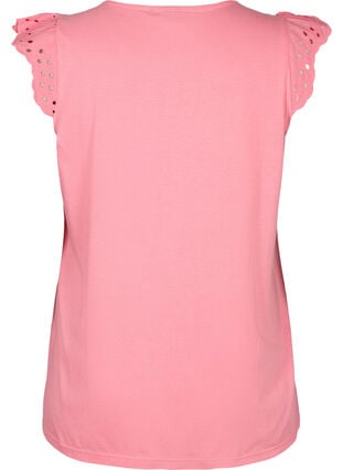 T-shirt van biologisch katoen met broderie anglaise, Strawberry Pink , Packshot image number 1