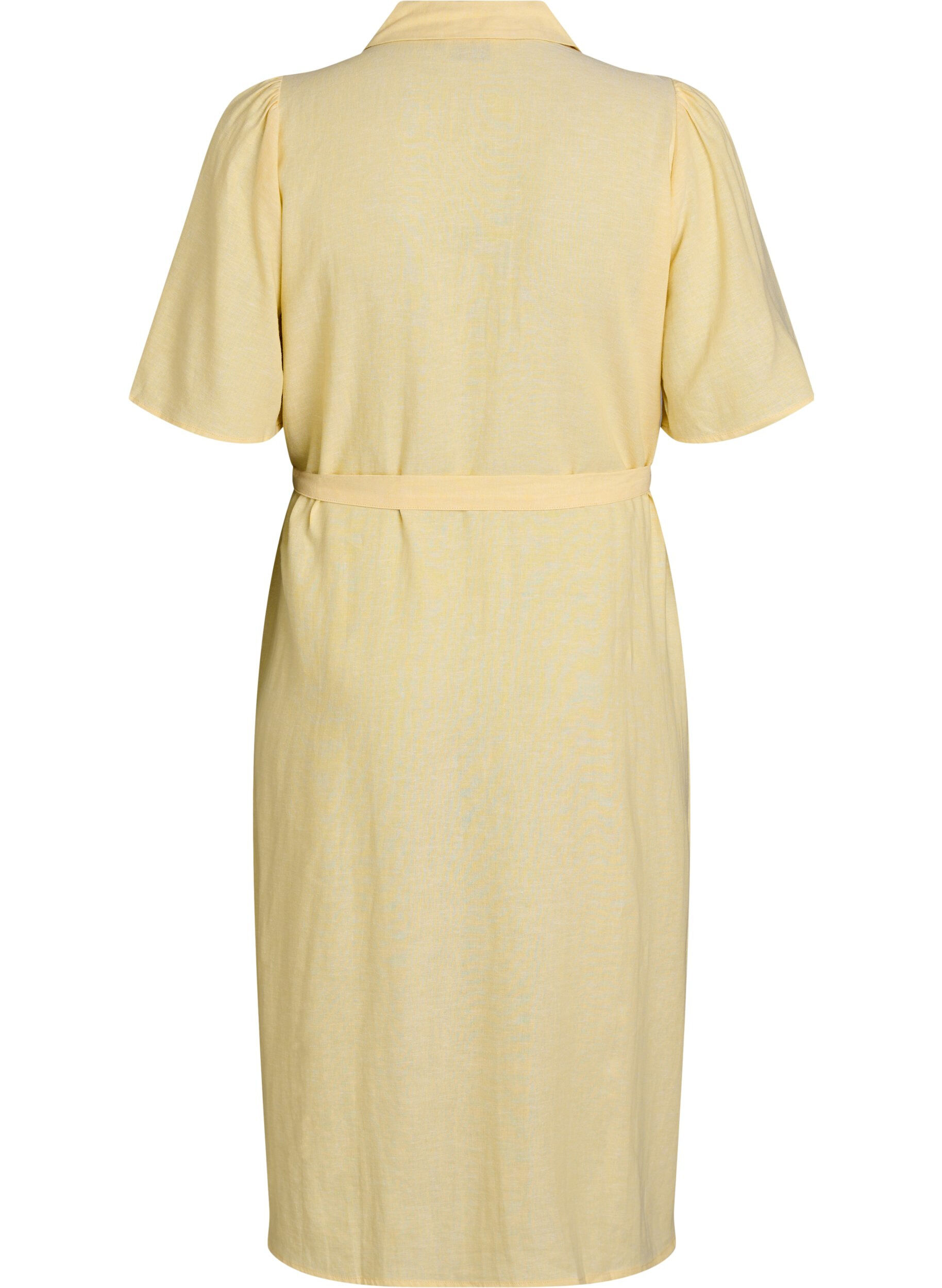 Zizzi Robe chemise en lin et viscose avec une ceinture &agrave; nouer, Jaune clair, Packshot image number 1