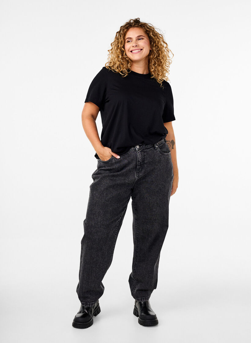 T-shirt basique en coton à col rond, Noir, Model image number 1