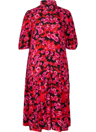Viscose maxi-jurk met bloemen, RED FLOWER AOP, Packshot image number 0