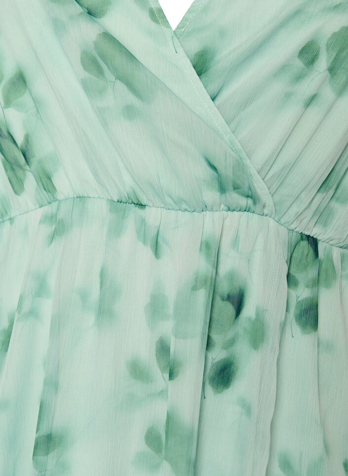 Robe longue en chiffon imprim&eacute; floral et manches courtes, Vert, Packshot image number 2