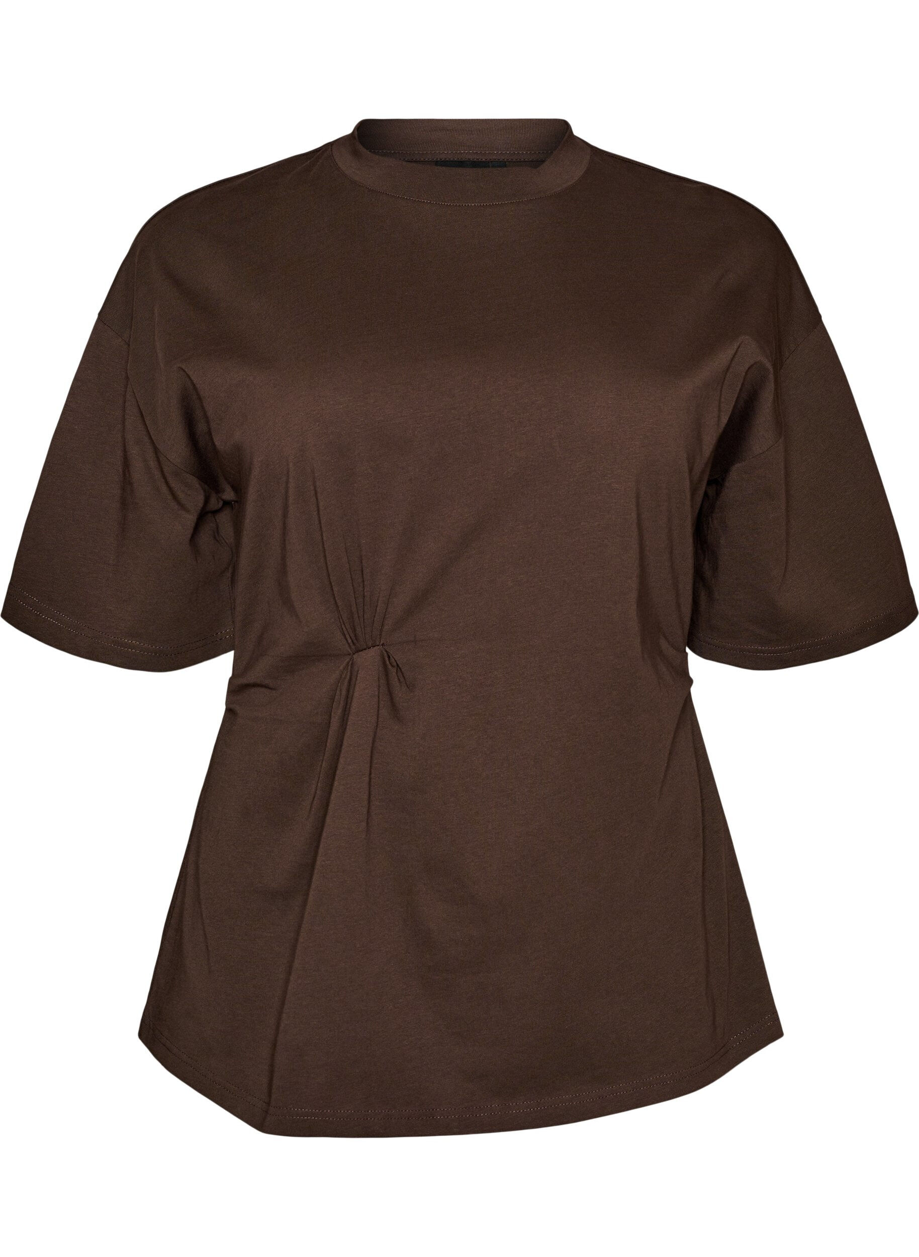 ZizziT-shirt met gedrapeerd detail, Bruin, Packshot image number 0