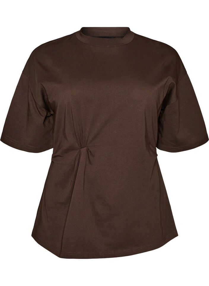 T-shirt met gedrapeerd detail, Bruin, Packshot image number 0