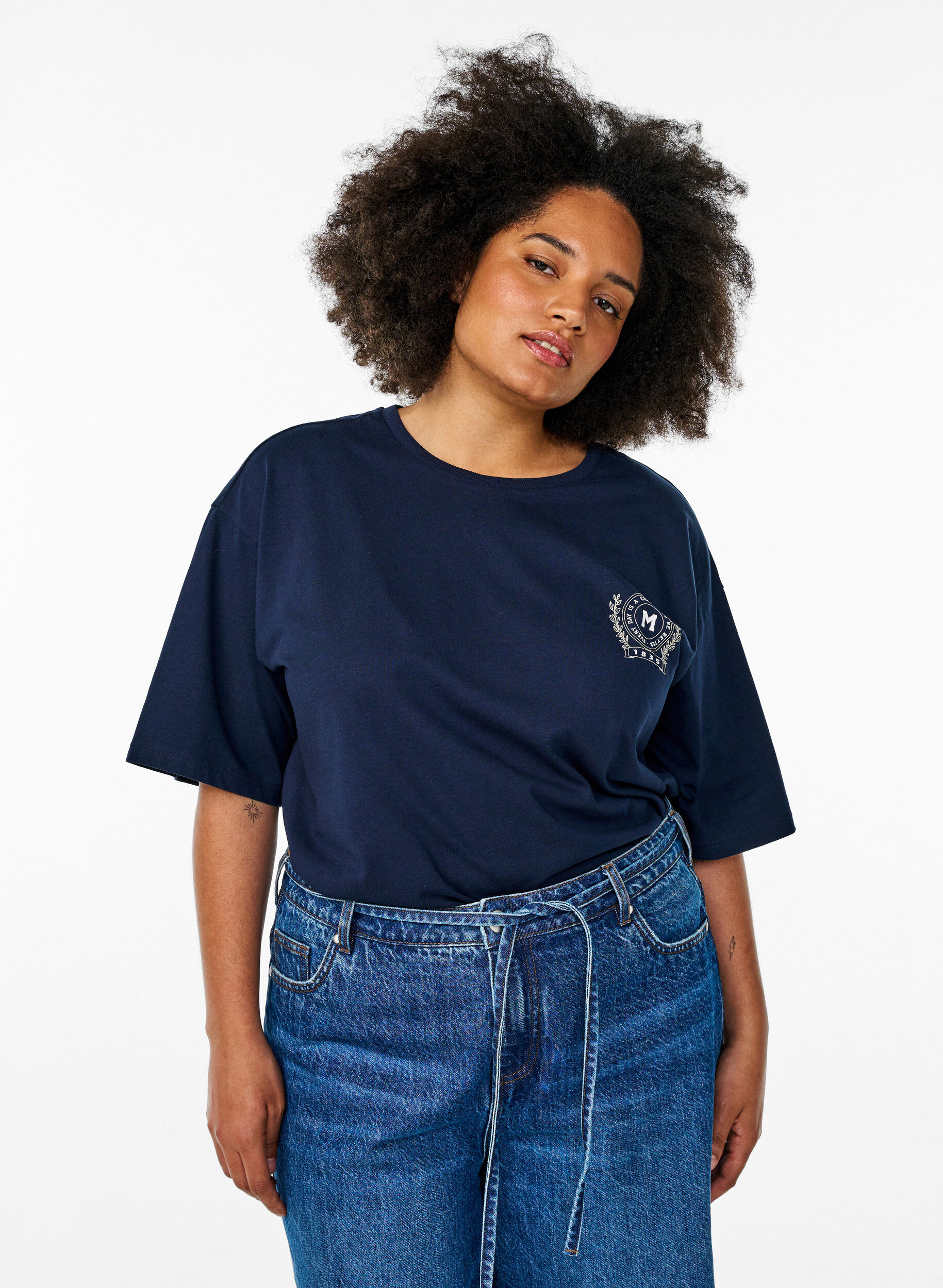 T-shirt oversize avec impression au dos, Bleu, Model