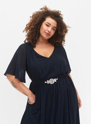 Maxi jurk met drapering en korte mouwen, Total Eclipse, Model image number 2