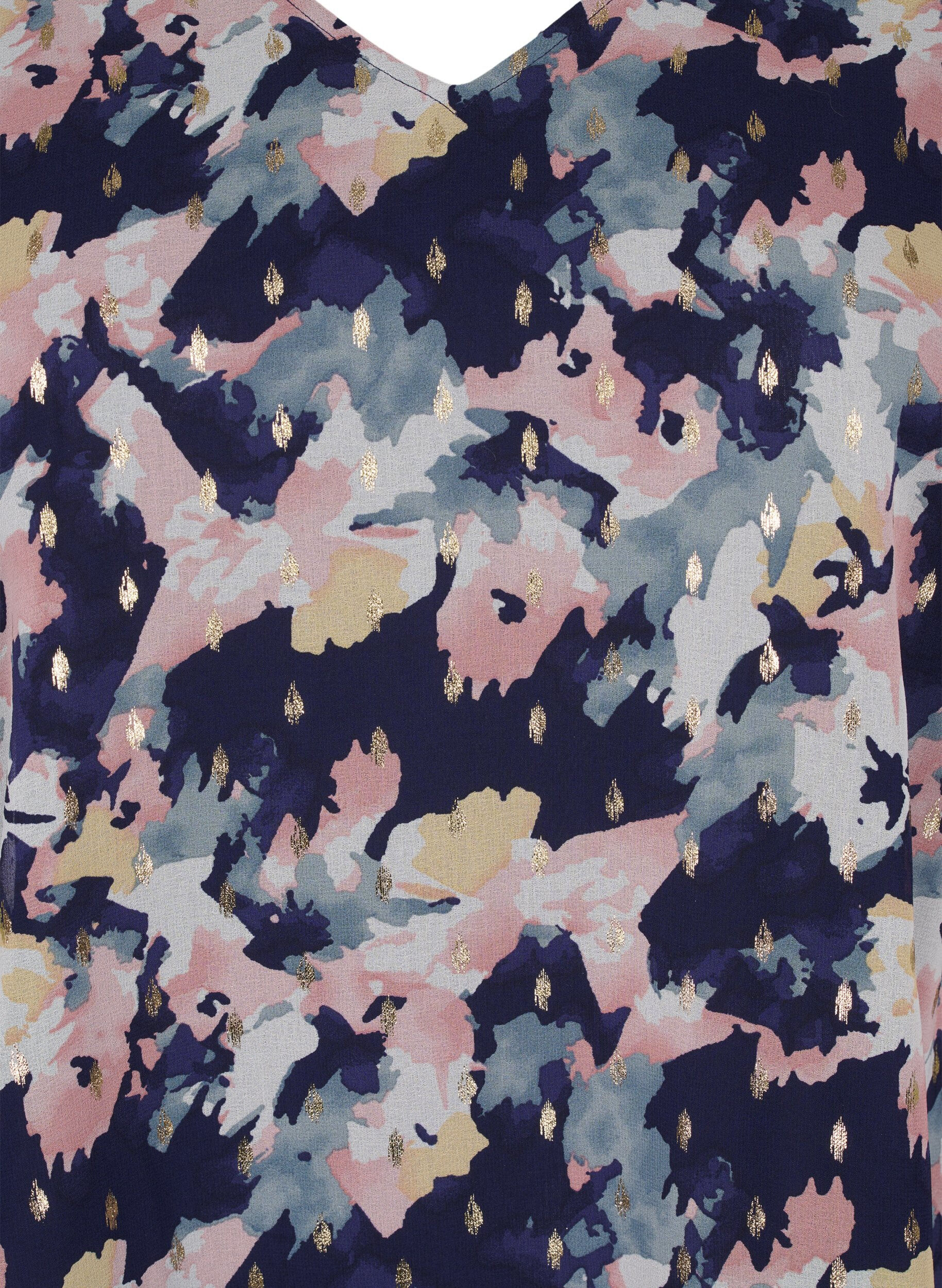 ZizziGebloemde blouse met lange mouwen en V-hals, Night Sky AOP Flower, Packshot image number 2