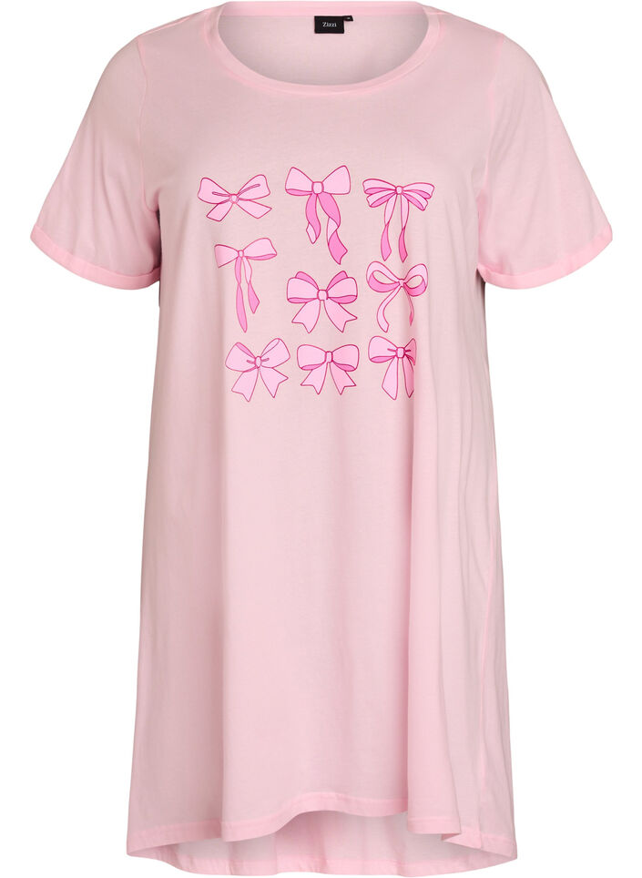 Nachtjapon met korte mouwen van biologisch katoen, Roze, Packshot image number 0