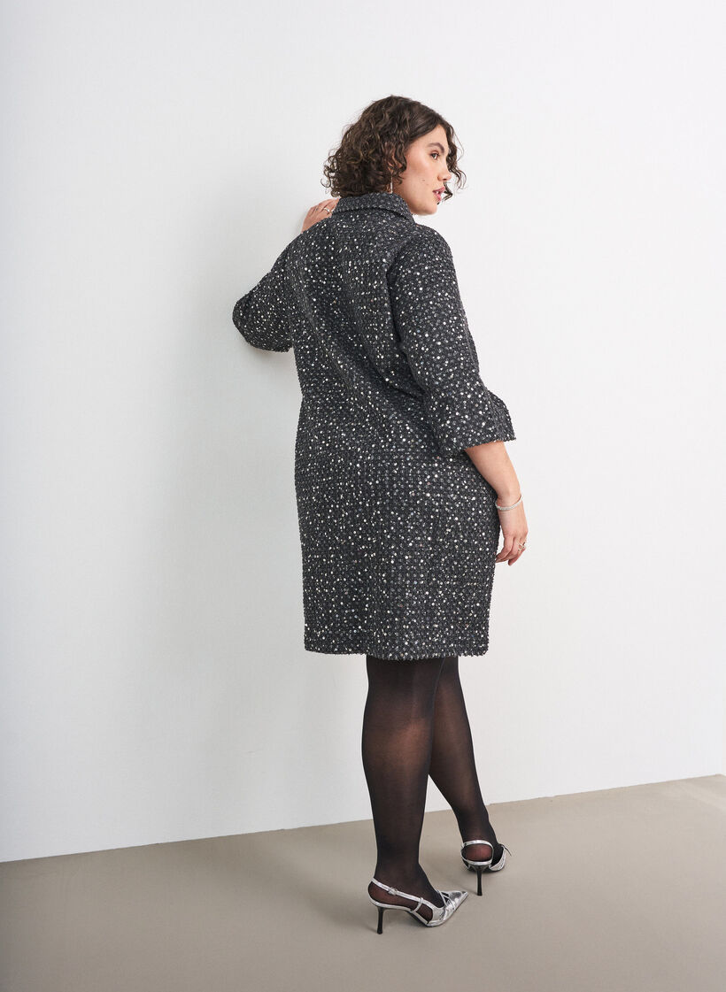 Robe en denim avec sequins et manches 3/4, Noir, Model image number 2
