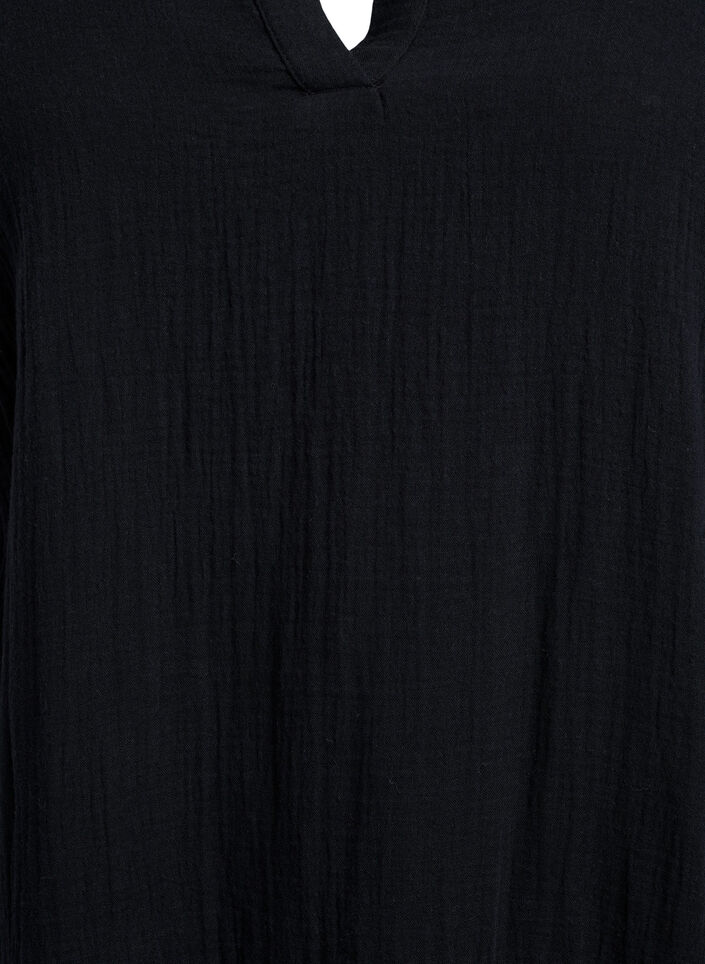 Robe courte &eacute;vas&eacute;e en mousseline de coton, Noir, Packshot image number 2