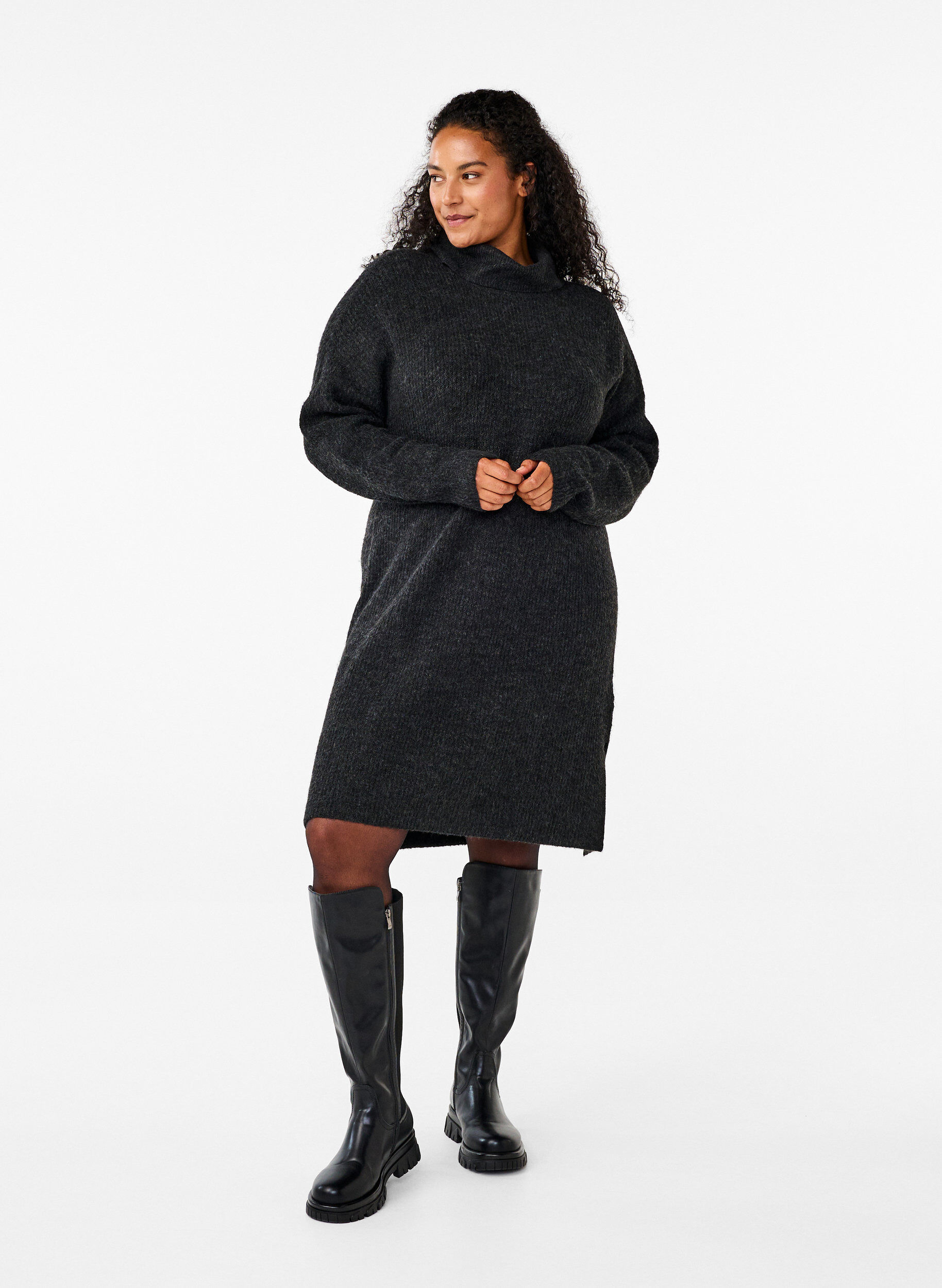 ZizziGebreide jurk met col, Grijs, Model image number 1