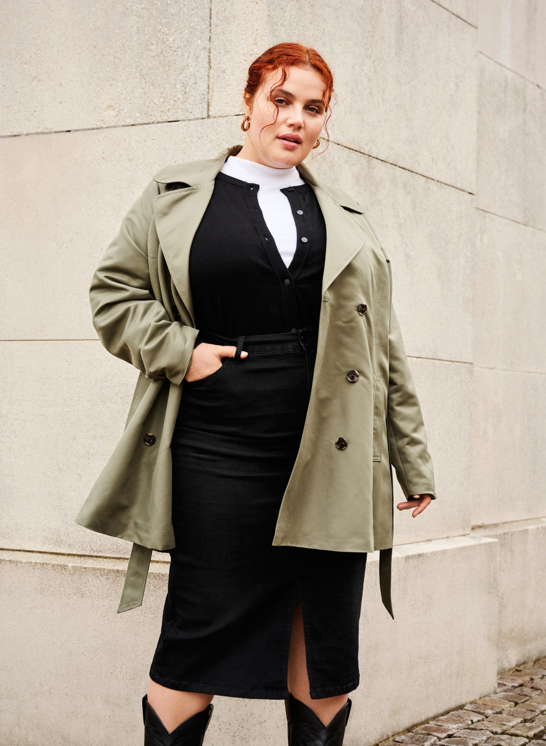 ZizziKorte trenchcoat met riem, Groen, Image image number 0