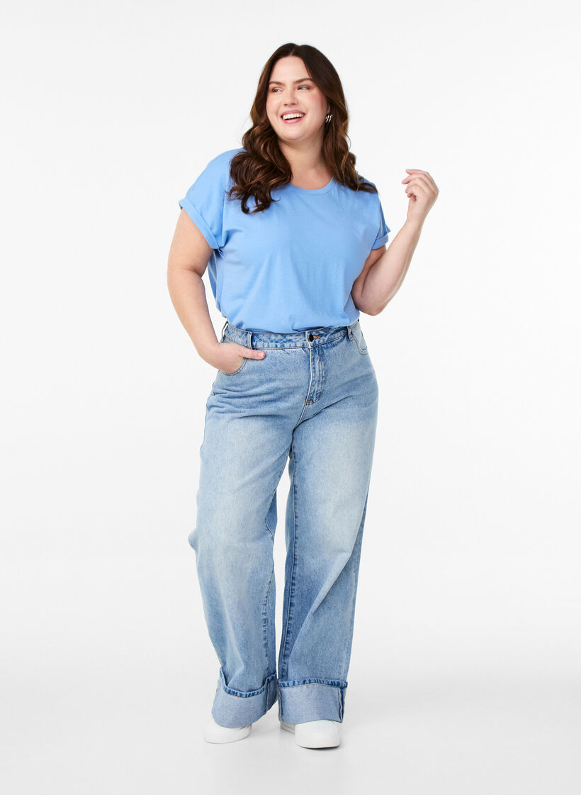 T-shirt &agrave; manches courtes en m&eacute;lange de coton, Bleu Clair, Model image number 1