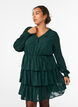 Korte jurk met ruches en een textuurpatroon, Groen, Model image number 0