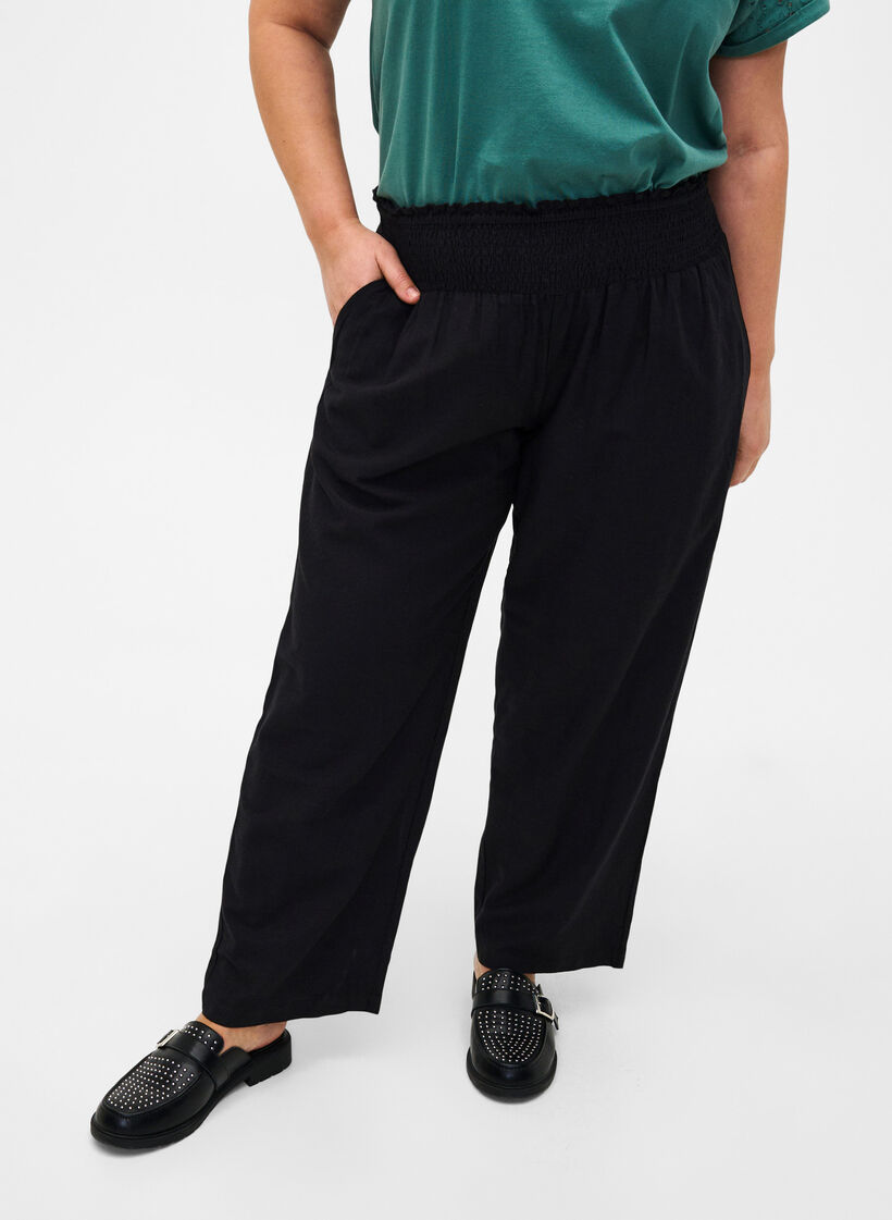 Smock broek met linnen, Zwart, Model image number 2