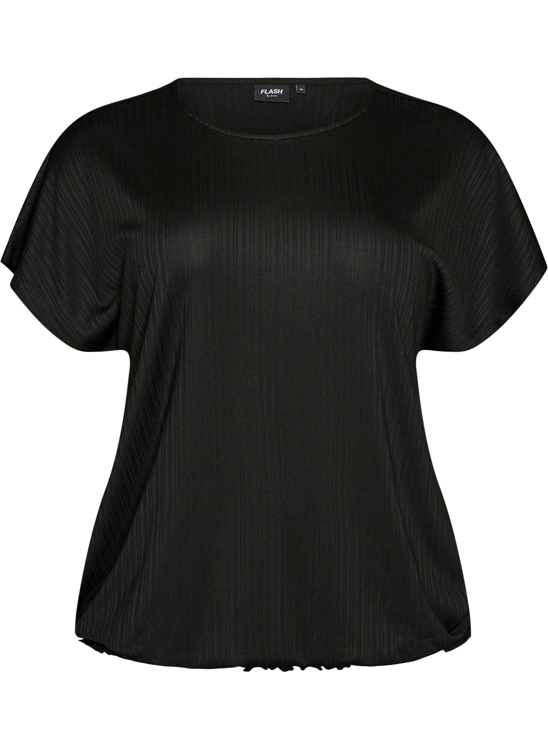 ZizziJersey blouse met gestructureerde strepen en een gesmokte zoom, Zwart, Packshot image number 0
