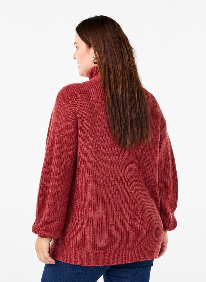 Pull en tricot avec col haut et fermeture &eacute;clair, Bordeaux, Model image number 2