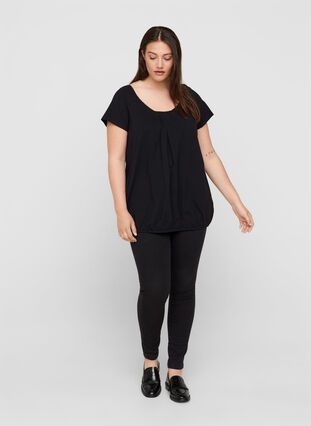 T-shirt à manches courtes avec col rond et bord en dentelle, Black, Model image number 2