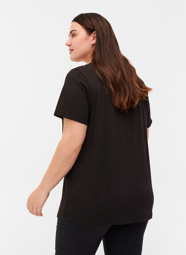T-shirt met korte mouwen, v-hals en mesh, Black, Model image number 1
