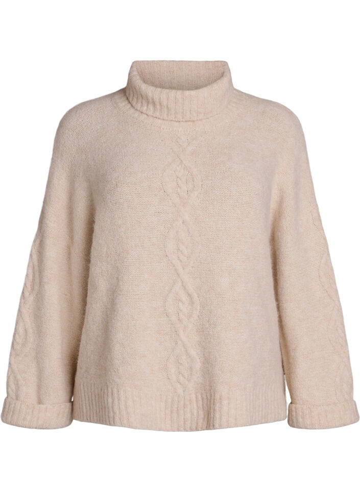 Trui met col en kabelbreisel, Vanille, Packshot image number 0